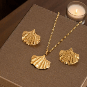 Ginkgo Leaf Combo Set – Elegant Gold Necklace & Earrings Set
